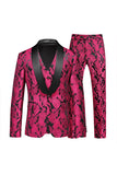 Men's White Jacquard Shawl Lapel Single Breasted 3 Pieces Prom Suits