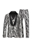 Men's White Jacquard Shawl Lapel Single Breasted 3 Pieces Prom Suits