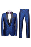 Jacquard Blue Shawl Lapel 2 Pieces Prom Suits