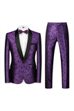 Jacquard Blue Shawl Lapel 2 Pieces Prom Suits