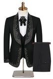 White Beaded Shawl Lapel Single Breasted 3 Pieces Men's Suits