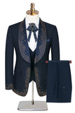 White Beaded Shawl Lapel Single Breasted 3 Pieces Men's Suits