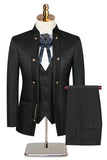 Stand Collar Jacquard Black 3 Pieces Prom Suits