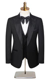 Black Peaked Lapel Beaded 3 Pieces Men's Wedding Suits
