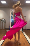 Fuchsia Sweetheart Ruched Short Satin Homecoming Dress with Side Cape