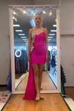 Fuchsia Sweetheart Ruched Short Satin Homecoming Dress with Side Cape