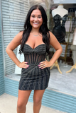 Sparkly Black Sweetheart Tight Beaded Corset Short Homecoming Dress
