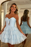 Yellow A Line Sweetheart Tiered Mini Homecoming Dress with Bow