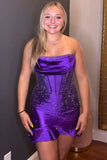 Bodycon Corset Dark Purple Strapless Ruffled Homecoming Dress