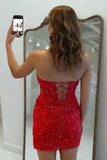 Red Jacquard Bodycon Corset Strapless Bowed Homecoming Dress