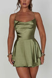 Sage Green A-Line Ruffled Homecoming Dress with Lace Up Back