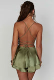 Sage Green A-Line Ruffled Homecoming Dress with Lace Up Back