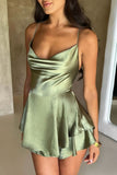 Sage Green A-Line Ruffled Homecoming Dress with Lace Up Back