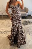 Coffee Leopard Mermaid Corset Long Prom Dress