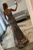 Coffee Leopard Mermaid Corset Long Prom Dress