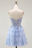 Strapless Corset Lavender Appliqued Homecoming Dress With Ruffles