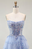 Strapless Corset Lavender Appliqued Homecoming Dress With Ruffles