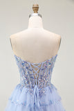Strapless Corset Lavender Appliqued Homecoming Dress With Ruffles
