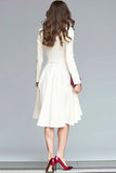 Ivory V-Neck A-Line Long Sleeve Ruffle Work Dress With Belt