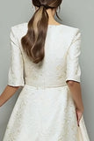 Ivory Appliqued A-Line Midi Dress With Belt