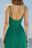 Green Spaghetti Straps Sheath Formal Dress With Slit
