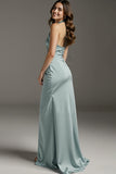 Mint Green Halter Sheath Maxi Dress With Slit