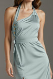 Mint Green Halter Sheath Maxi Dress With Slit
