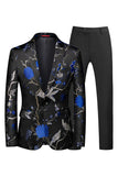 Blue and Black Notched Lapel Jacquard 2 Piece Men's Homecoming Suits