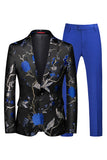 Blue and Black Notched Lapel Jacquard 2 Piece Men's Homecoming Suits