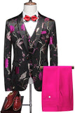 Purple Notched Lapel 3 Piece Jacquard Men's Homecoming Suits