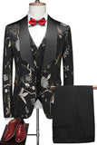 Purple Shawl Lapel Jacquard 3 Piece Men's Homecoming Suits