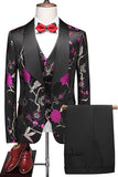Purple Shawl Lapel Jacquard 3 Piece Men's Homecoming Suits