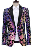Sparkly Men's Blue Purple Notched Lapel Homecoming Blazer With Sequins