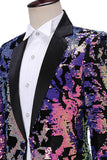 Sparkly Men's Blue Purple Notched Lapel Homecoming Blazer With Sequins
