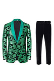 2 Piece Green Jacquard Shawl Lapel Men's Homecoming Suits