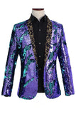 Sparkly Shawl Lapel Purple And Blue Men's Homecoming Blazer With Sequins