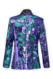 Sparkly Shawl Lapel Purple And Blue Men's Homecoming Blazer With Sequins