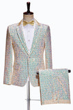 Sparkly Champagne Notched Lapel 2 Piece Men's Homecoming Suits With Sequins