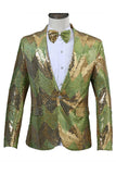 Sparkly Green Sequins Men's Peak Lapel Homecoming Blazer
