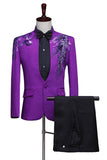 Purple 2 Piece Men's Jacquard Homecoming Suits