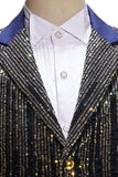 Men's Blue Notched Lapel Single Breasted Homecoming Blazer With Sequins