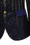 Men's Blue Notched Lapel Single Breasted Homecoming Blazer With Sequins