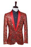 Sparkly Sequins Men's Red Shawl Lapel Homecoming Blazer