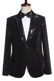 Black Sequins 2 Piece Peak Lapel Men's Homecoming Suits