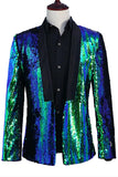 Sparkly Silver And Golden Shawl Lapel Men's Homecoming Blazer With Sequins