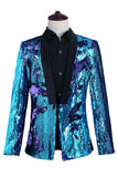 Sparkly Silver And Golden Shawl Lapel Men's Homecoming Blazer With Sequins