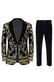 Men's Golden Jacquard 2 Piece Notched Lapel Homecoming Suits