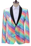 Sparkly Rainbow Shawl Lapel Men's Homecoming Blazer With Sequins