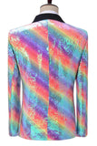 Sparkly Rainbow Shawl Lapel Men's Homecoming Blazer With Sequins