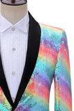 Sparkly Rainbow Shawl Lapel Men's Homecoming Blazer With Sequins